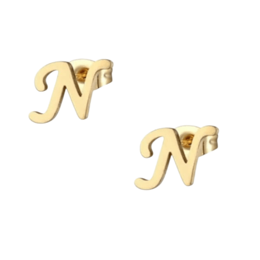 RVS letter N oorstekers goudkleurig - Aramat Jewels - Oorbellen - cadeautip