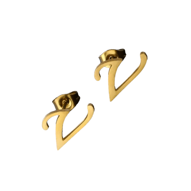 RVS Letter V Oorbellen Goudkleurig – Initiaal - Aramat Jewels - Oorbellen - cadeautip