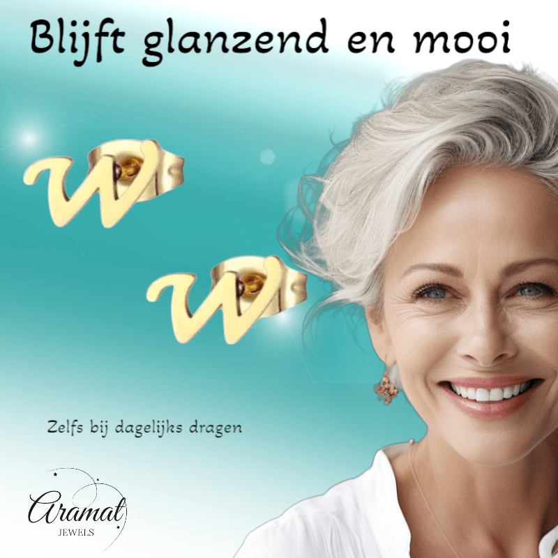 RVS Letter W Oorbellen Goudkleurig – Initiaal - Aramat Jewels - Oorbellen - cadeautip