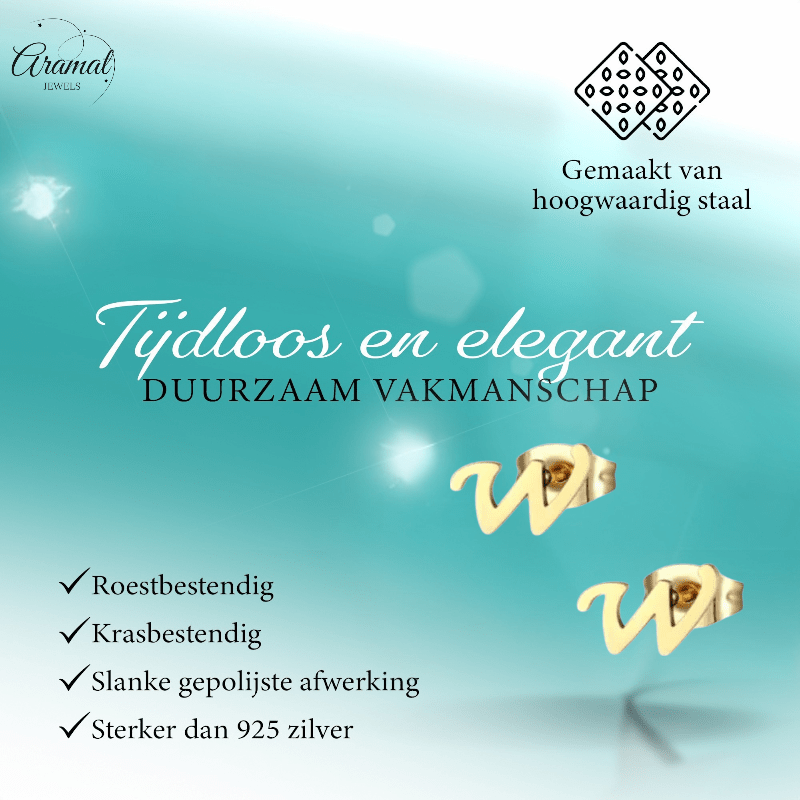RVS Letter W Oorbellen Goudkleurig – Initiaal - Aramat Jewels - Oorbellen - cadeautip