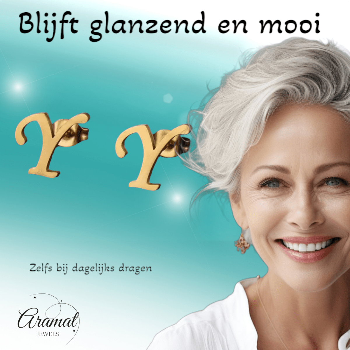 RVS Letter Y Oorbellen Goudkleurig – Initiaal - Aramat Jewels - Oorbellen - cadeautip