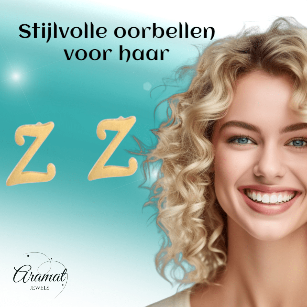 RVS Letter Z Oorbellen Goudkleurig – Initiaal - Aramat Jewels - Oorbellen - cadeautip