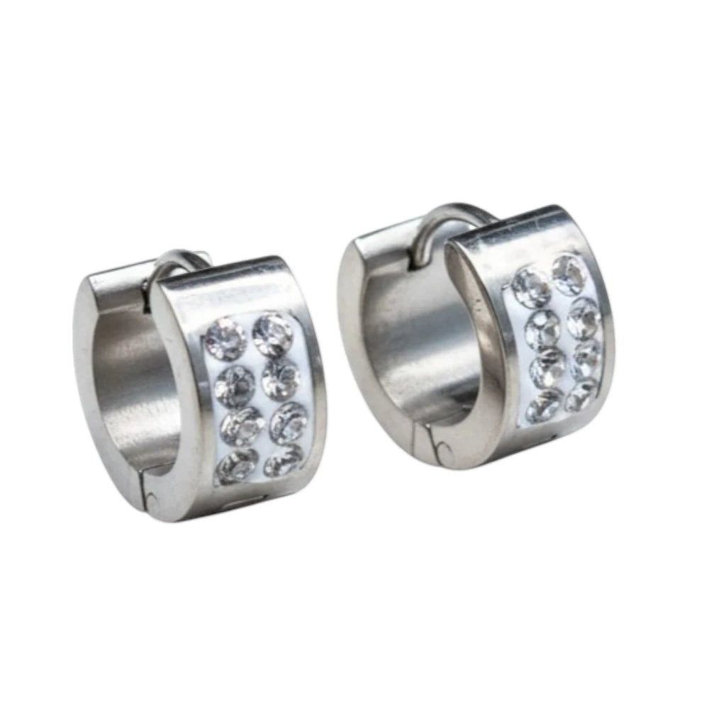 RVS Mini Huggie Creolen 2 Rijen Kristal Zilverkleur 13mm - Dames Kind - Aramat Jewels - Oorringen - cadeautip