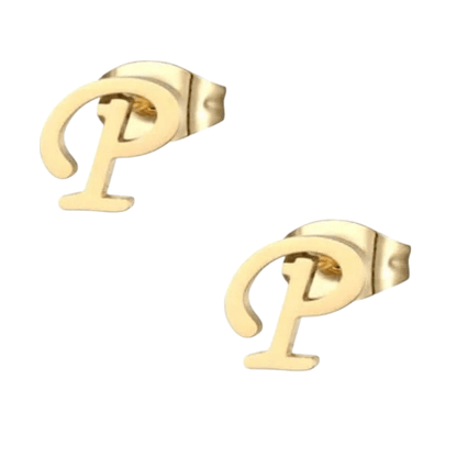 RVS Oorbellen Letter P – Goudkleurig – 10 mm - Aramat Jewels - Oorbellen - cadeautip