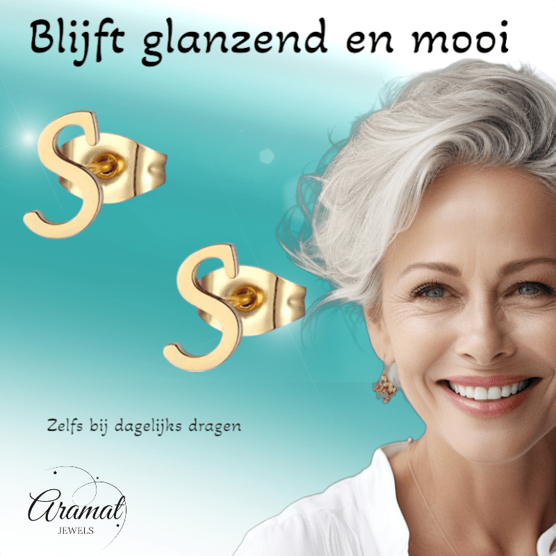 RVS Oorbellen Letter S – Goudkleurig – 10 mm - Aramat Jewels - Oorbellen - cadeautip