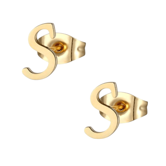 RVS Oorbellen Letter S – Goudkleurig – 10 mm - Aramat Jewels - Oorbellen - cadeautip