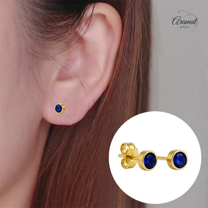 RVS Oorbellen met Donkerblauwe Zirkonia - 5mm - oor2065 - XE58221 - Oorbellen kopen# - 5mm - alles - blauw