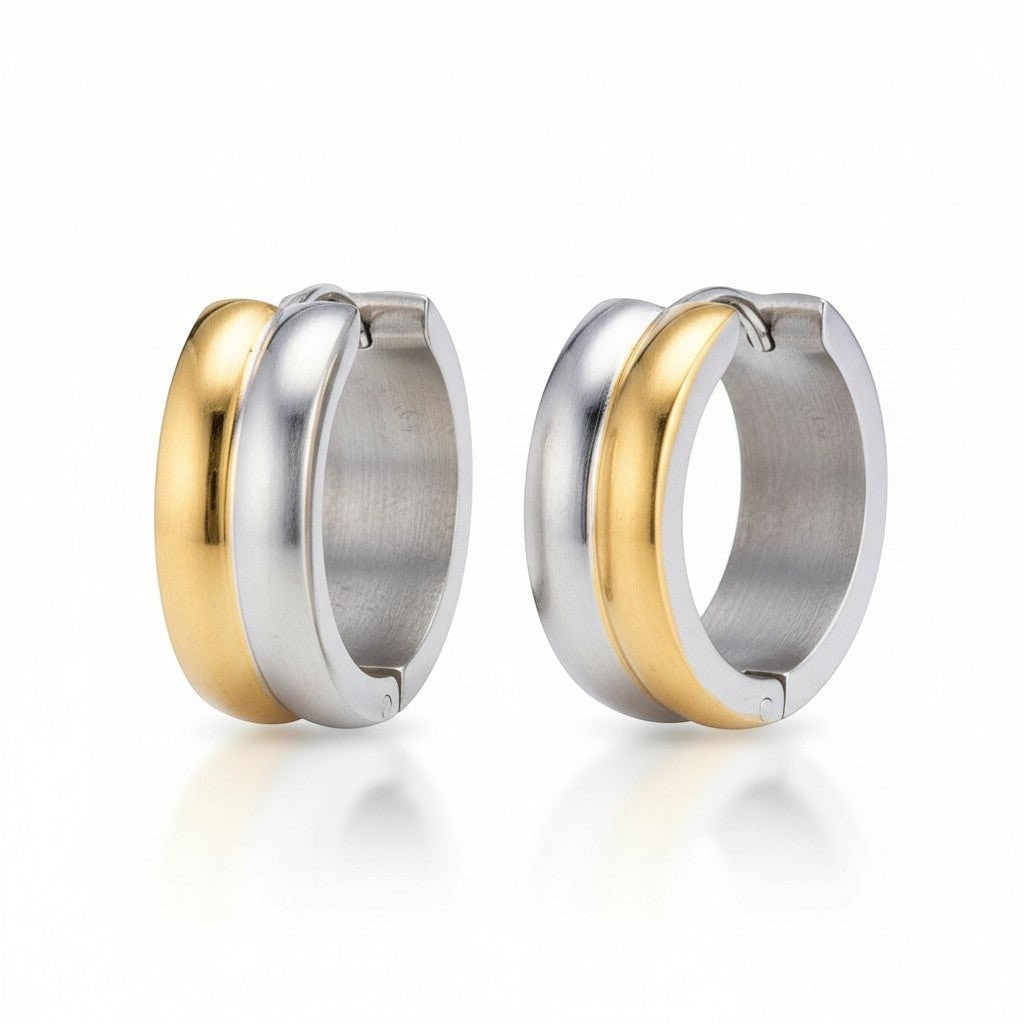 RVS oorringen - Bicolor Staal - Glanzend - Aramat Jewels - Oorringen - cadeautip