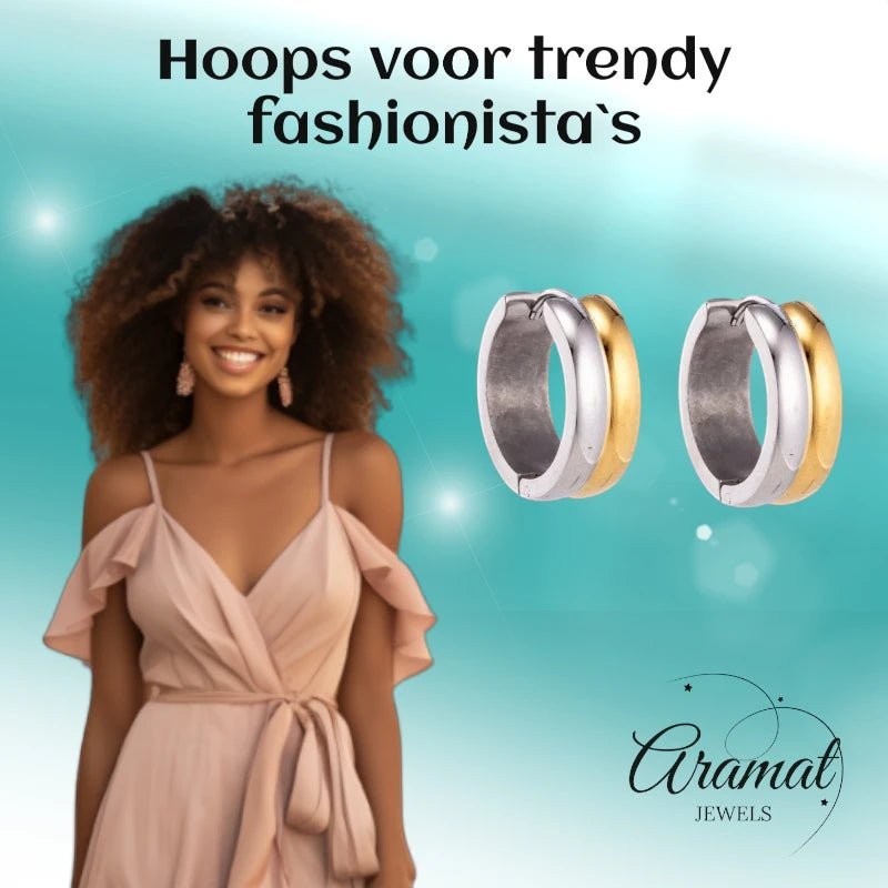 RVS oorringen - Bicolor Staal - Glanzend - Aramat Jewels - Oorringen - cadeautip