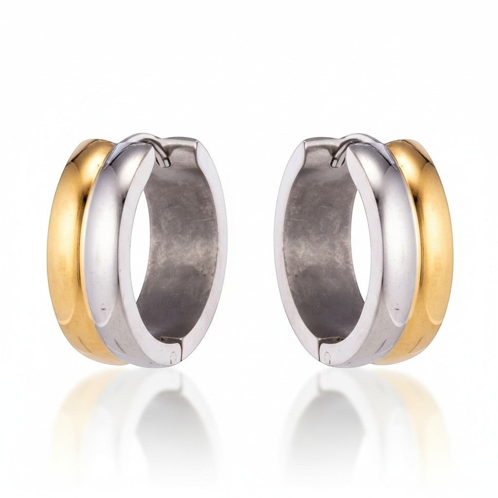 RVS oorringen - Bicolor Staal - Glanzend - Aramat Jewels - Oorringen - cadeautip