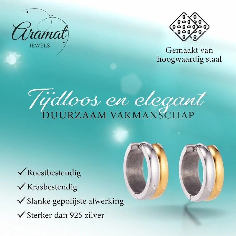 RVS oorringen - Bicolor Staal - Glanzend - Aramat Jewels - Oorringen - cadeautip