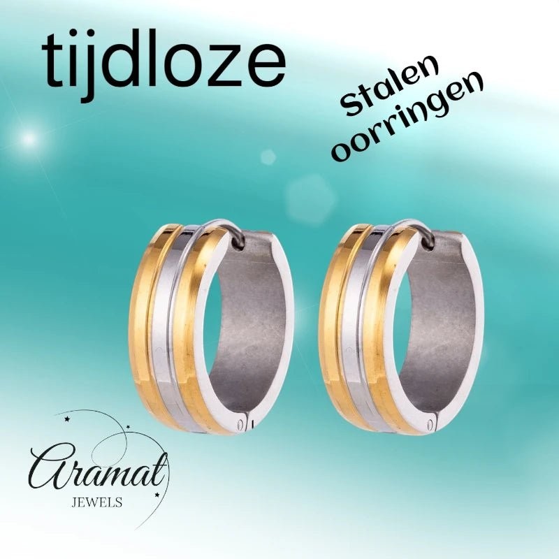 RVS Oorringen Bicolor Streep Goud Zilver 20mm - Dames - Aramat Jewels - Oorringen - cadeautip