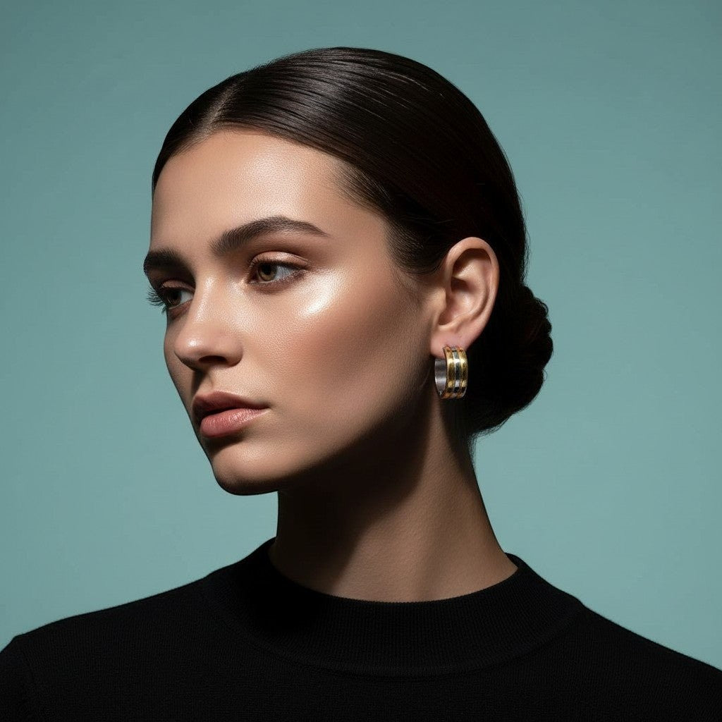 RVS Oorringen Bicolor Streep Goud Zilver 20mm - Dames - Aramat Jewels - Oorringen - cadeautip