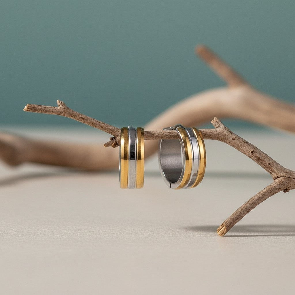 RVS Oorringen Bicolor Streep Goud Zilver 20mm - Dames - Aramat Jewels - Oorringen - cadeautip