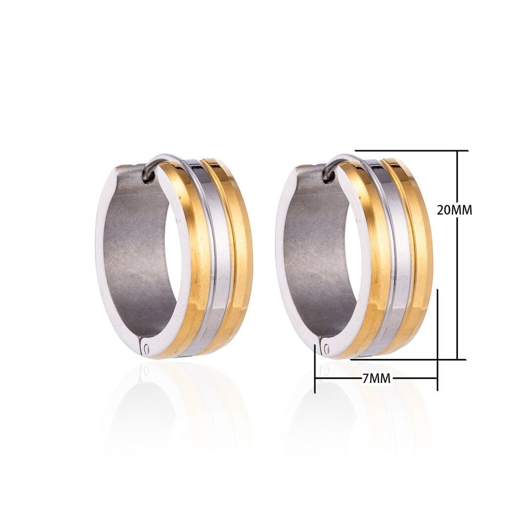 RVS Oorringen Bicolor Streep Goud Zilver 20mm - Dames - Aramat Jewels - Oorringen - cadeautip