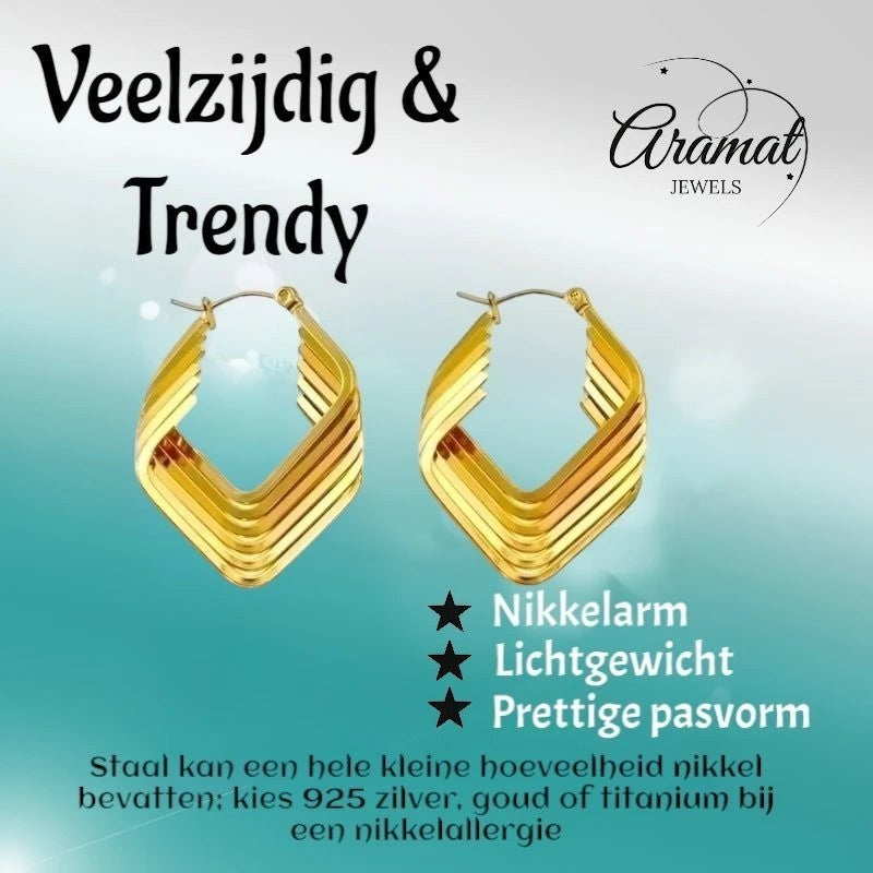 RVS Oorringen Goudkleur – 39mm – 6 Vierkante Hoepels in 1 - oor6320 - 69936 - Oorringen kopen# - 40mm - alles - cadeau