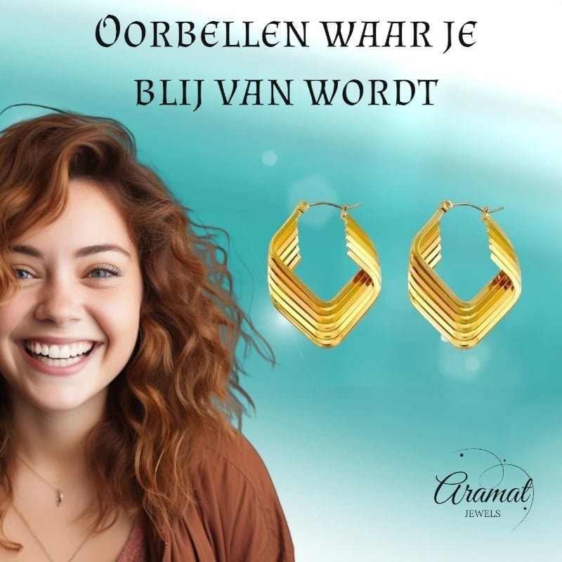 RVS Oorringen Goudkleur – 39mm – 6 Vierkante Hoepels in 1 - oor6320 - 69936 - Oorringen kopen# - 40mm - alles - cadeau