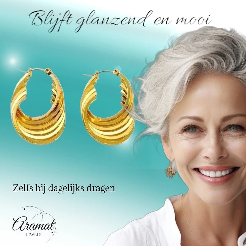 RVS Oorringen Goudkleurig – 37mm – 6 - in - 1 Vierkante Hoepels - oor6319 - 69937 - Oorringen kopen# - 37mm - alles - cadeau