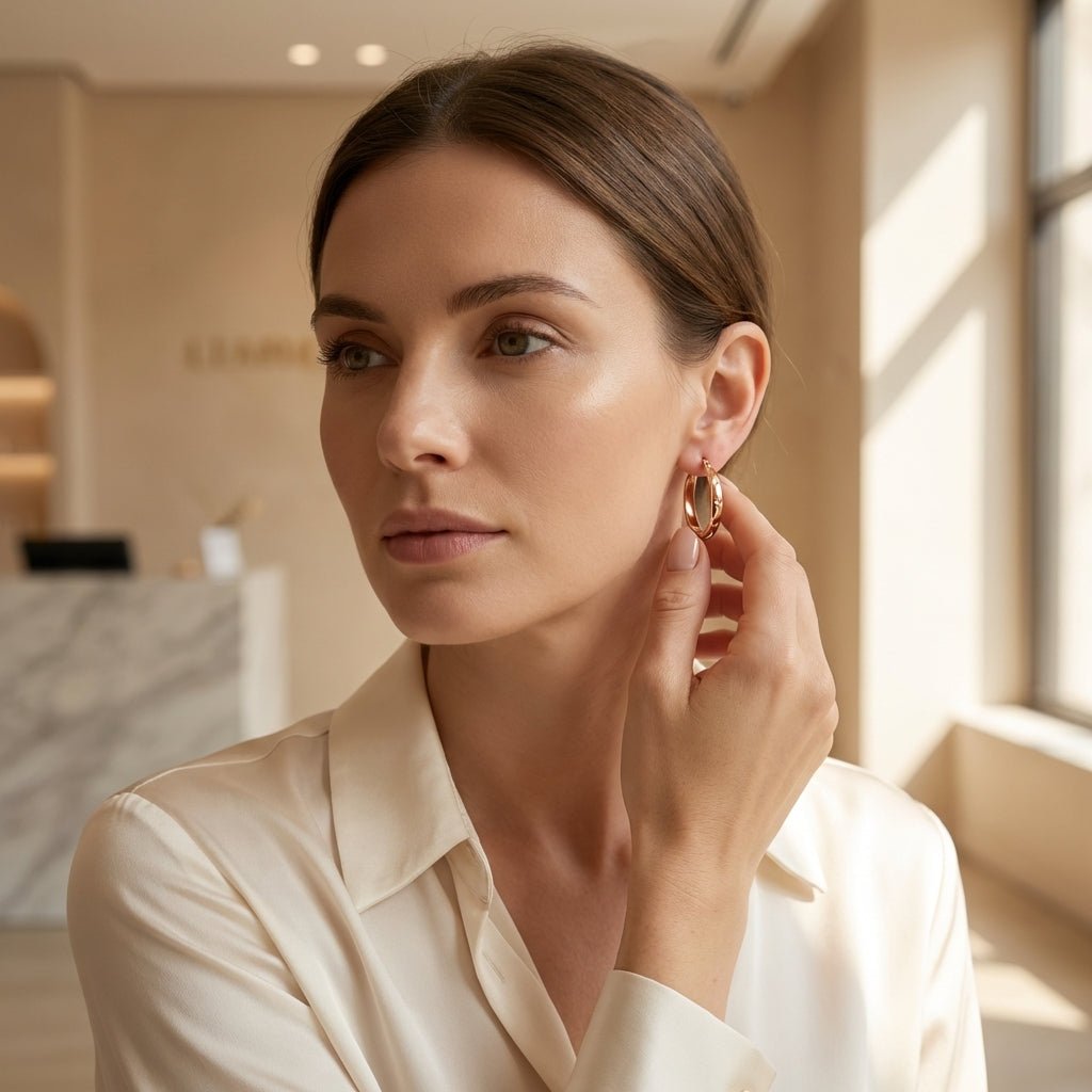 RVS Oorringen met Anker - en Sterrenmotief Roségoudkleur 25mm - Aramat Jewels - Oorbellen - cadeautip