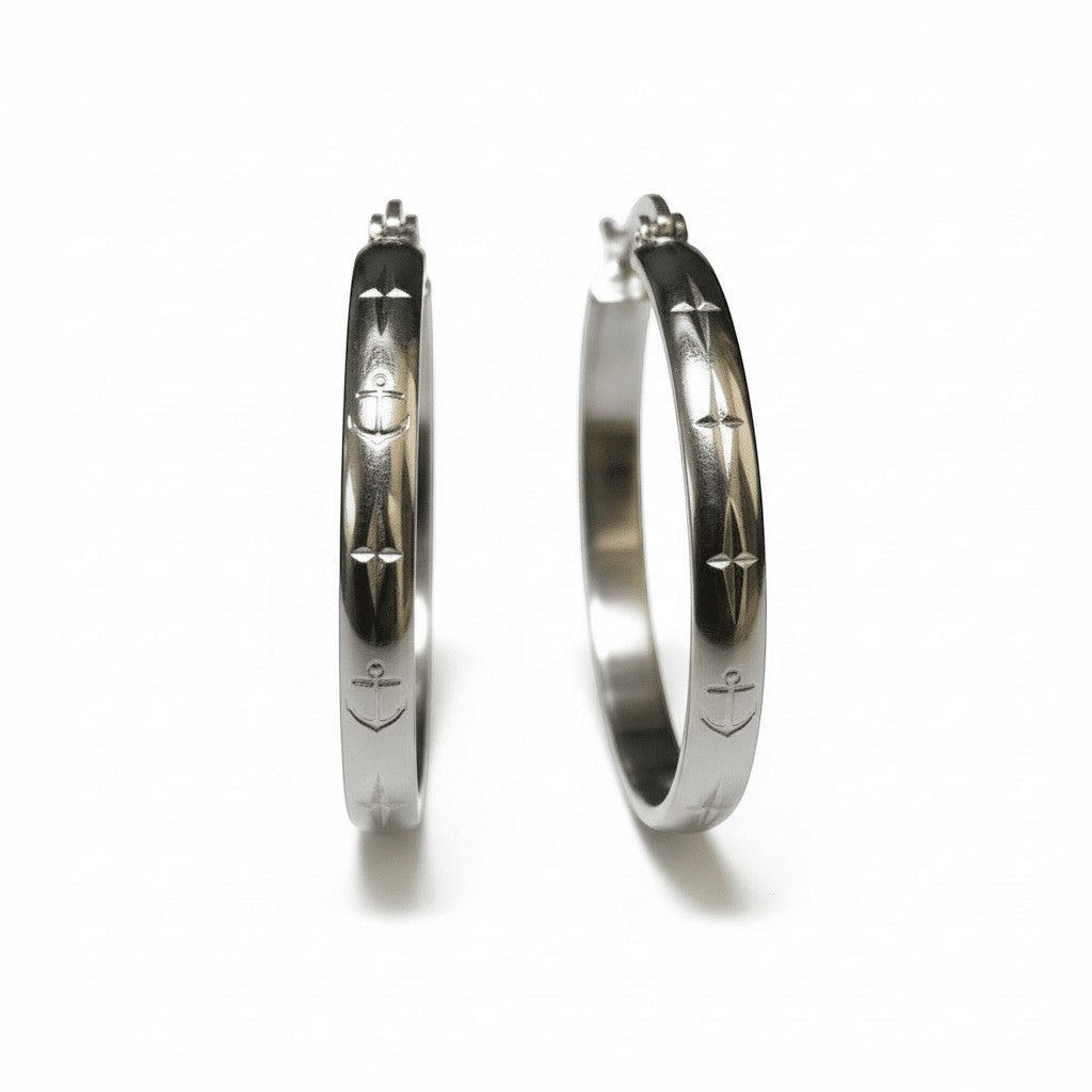 RVS Oorringen met Ankermotief Zilverkleur 30mm - Aramat Jewels - Oorringen - cadeautip