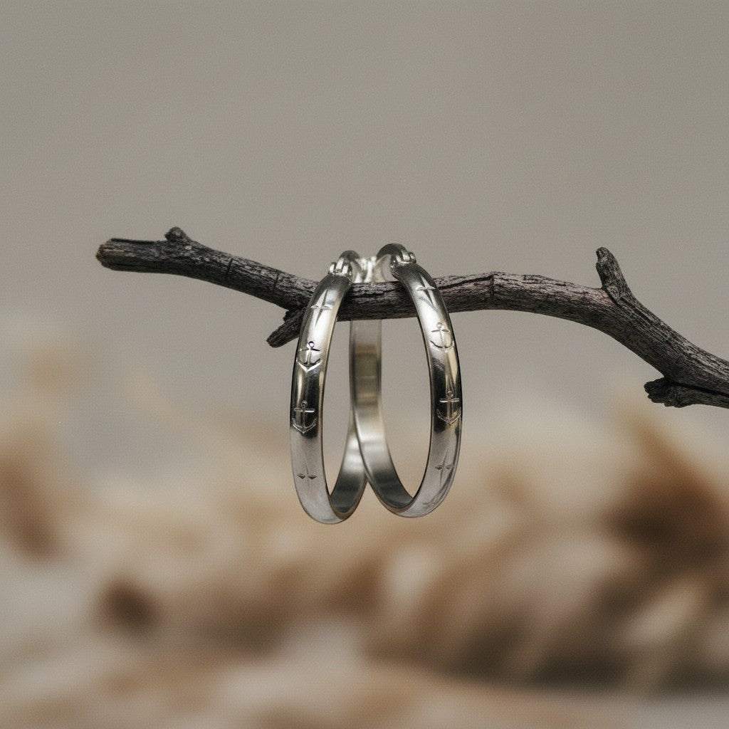 RVS Oorringen met Ankermotief Zilverkleur 35mm - Aramat Jewels - Oorringen - cadeautip