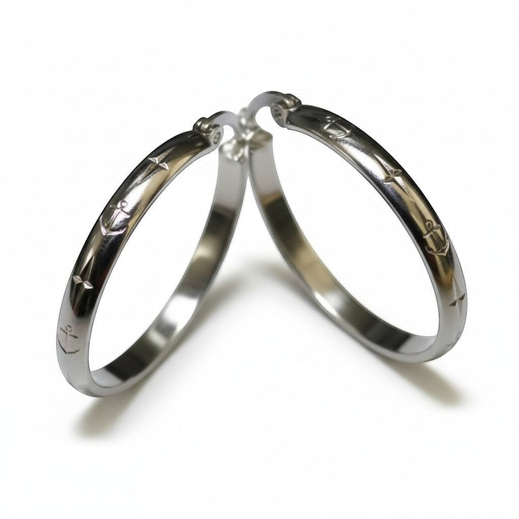RVS Oorringen met Ankermotief Zilverkleur 35mm - Aramat Jewels - Oorringen - cadeautip