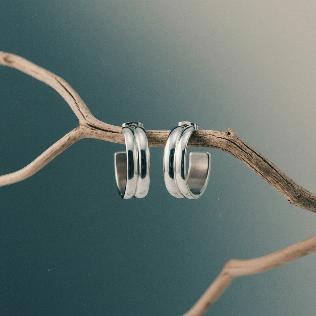 RVS Oorringen met Dubbele Lijn Zilverkleur 23mm - Aramat Jewels - Oorringen - cadeautip