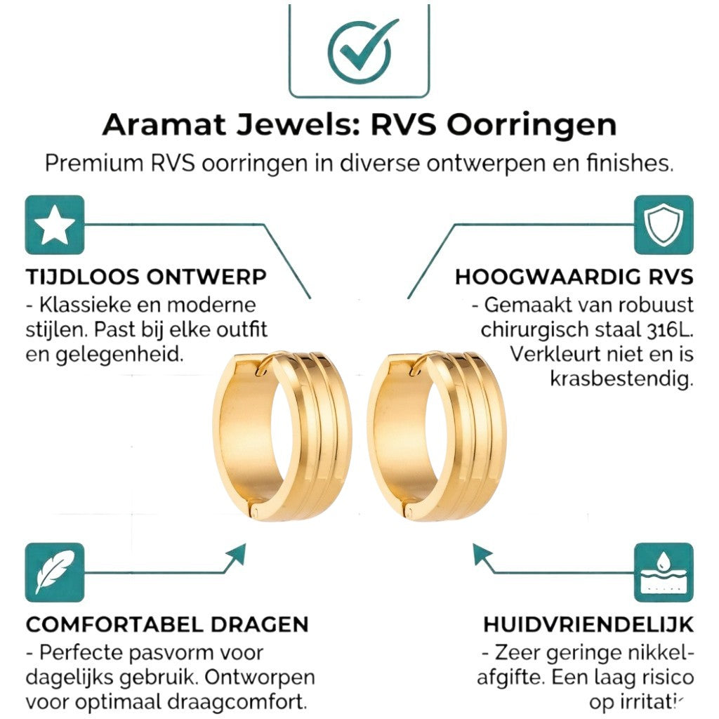 Rvs Oorringen met Dubbele Strepen goudkleur - Aramat Jewels - Oorringen - cadeautip