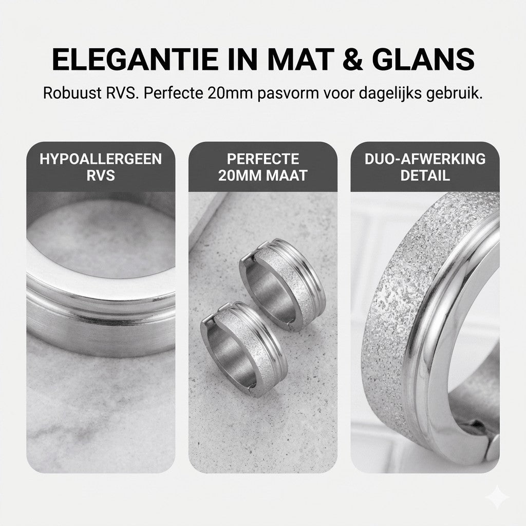 RVS Oorringen met Duo Afwerking Mat en Glans Zilverkleur 20mm - Aramat Jewels - Oorringen - cadeautip