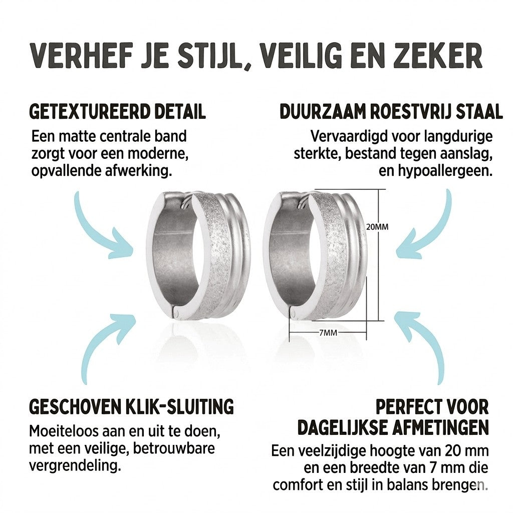 RVS Oorringen met Duo Afwerking Mat en Glans Zilverkleur 20mm - Aramat Jewels - Oorringen - cadeautip