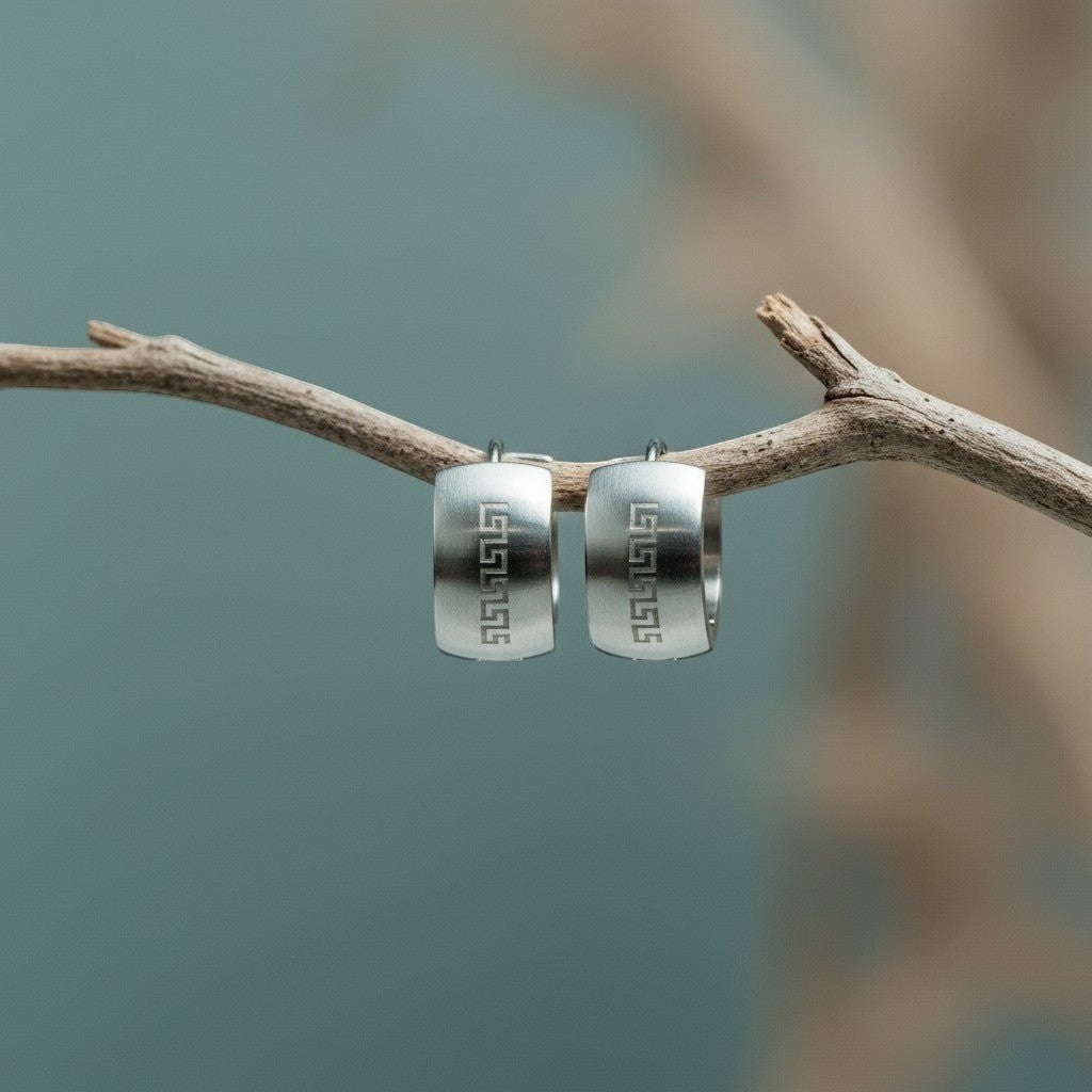RVS Oorringen met Grieks Motief Zilverkleur 20mm - Aramat Jewels - Oorringen - cadeautip