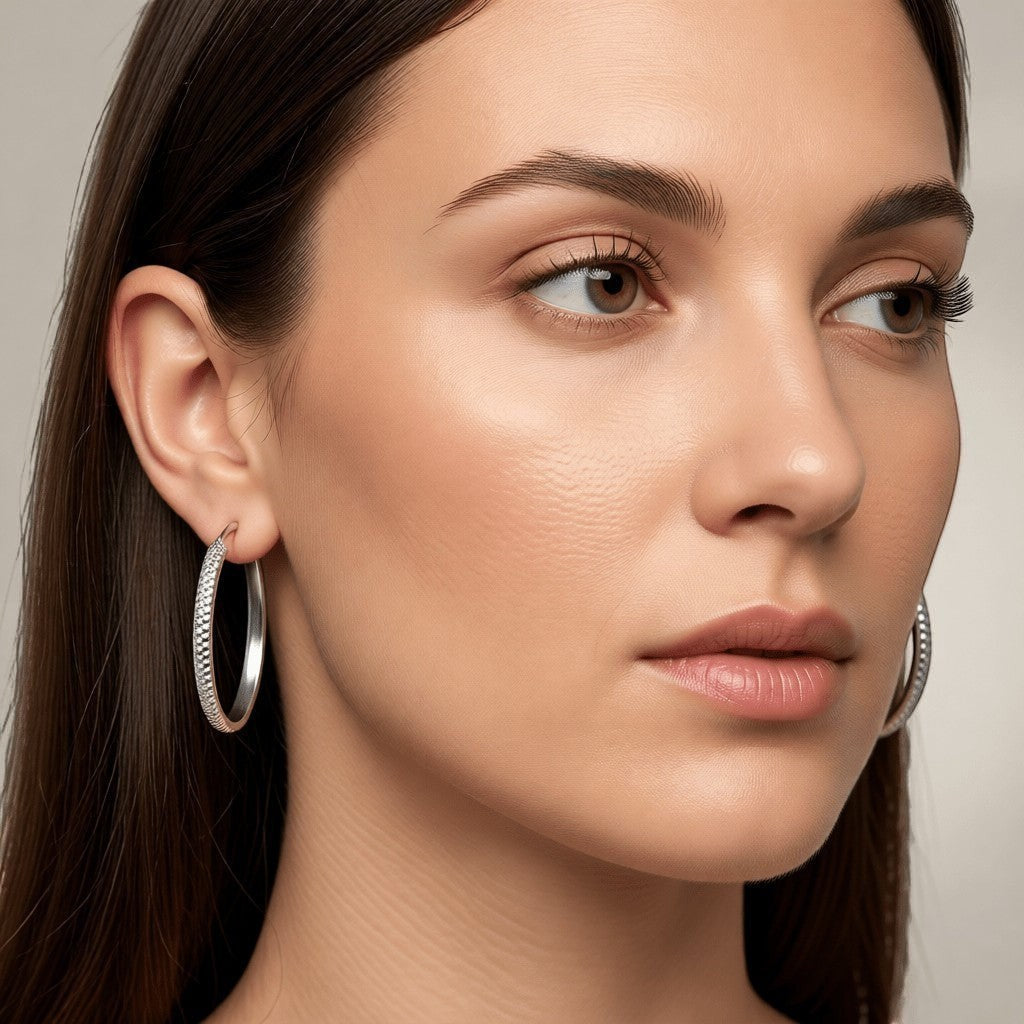 RVS Oorringen met Puntjes Motief Zilverkleur 20mm - Aramat Jewels - Oorringen - cadeautip