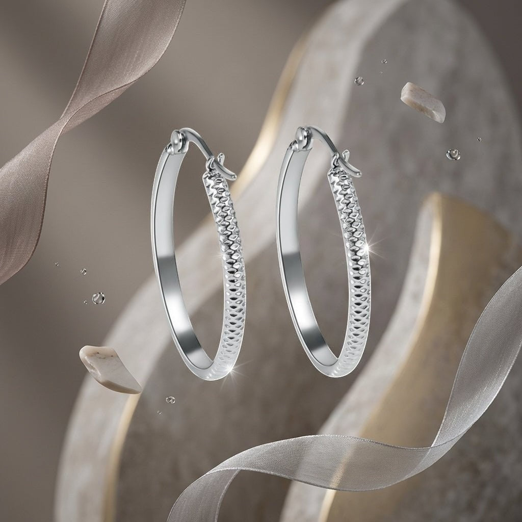 RVS Oorringen met Puntjes Motief Zilverkleur 20mm - Aramat Jewels - Oorringen - cadeautip