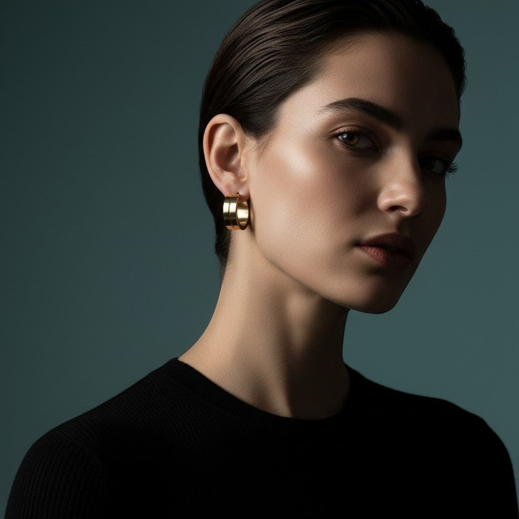 RVS Oorringen met Smalle Lijn Goudkleur 20mm - Aramat Jewels - Oorringen - cadeautip