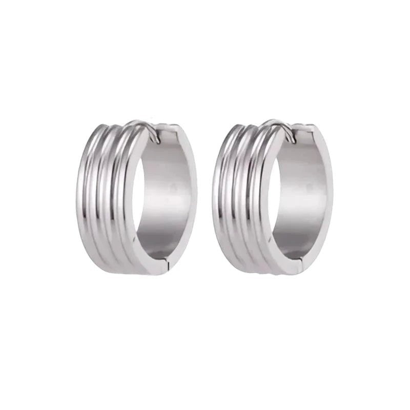 RVS Oorringen Zilverkleur Drie Strepen (13 & 20mm) – Uniseks - Aramat Jewels - Oorringen - cadeautip