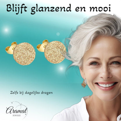 RVS Oorstekers Goudkleur Sandblasted 6mm - Matte Studs - Aramat Jewels - Oorbellen - cadeautip