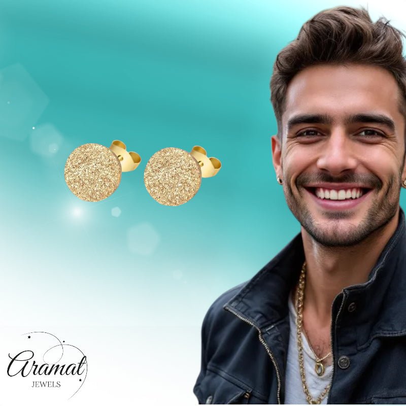 RVS Oorstekers Goudkleur Sandblasted 6mm - Matte Studs - Aramat Jewels - Oorbellen - cadeautip