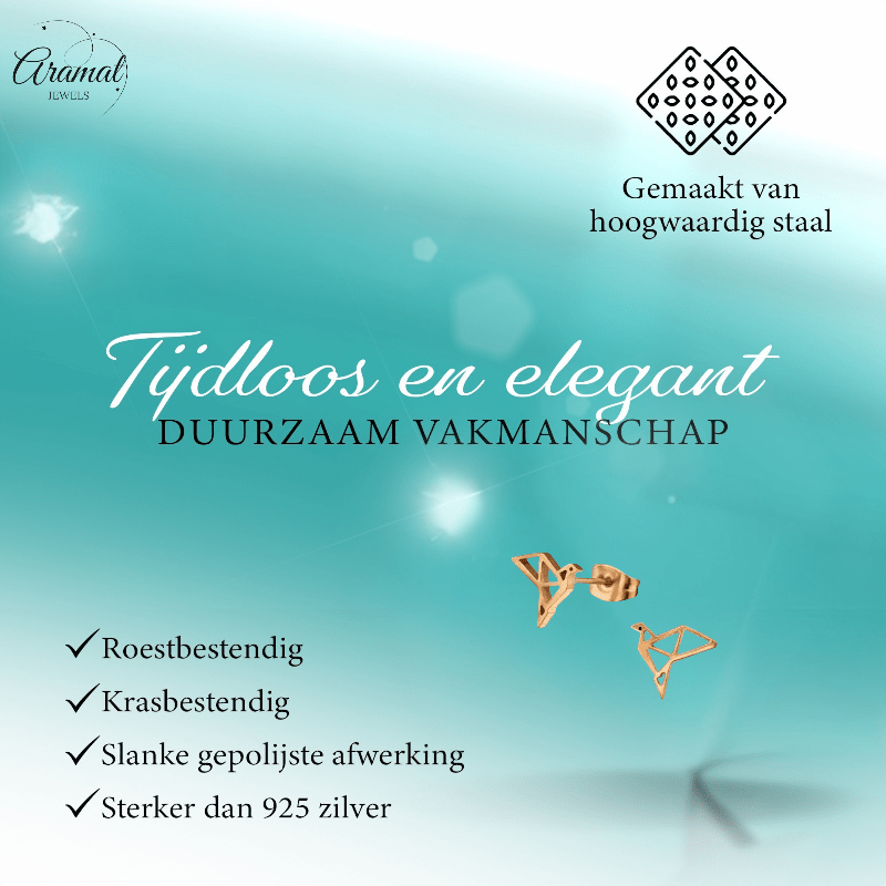 RVS Origami Vogel Oorbellen Roségoud 9mm - Gevouwen Vogeltjes - Aramat Jewels - Oorbellen - cadeautip