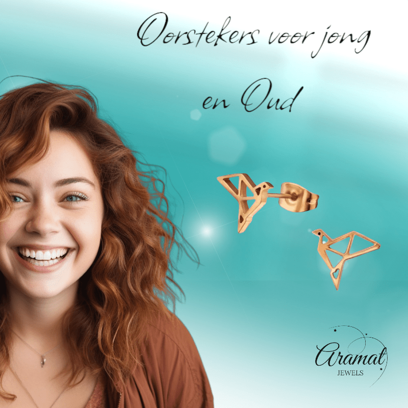RVS Origami Vogel Oorbellen Roségoud 9mm - Gevouwen Vogeltjes - Aramat Jewels - Oorbellen - cadeautip