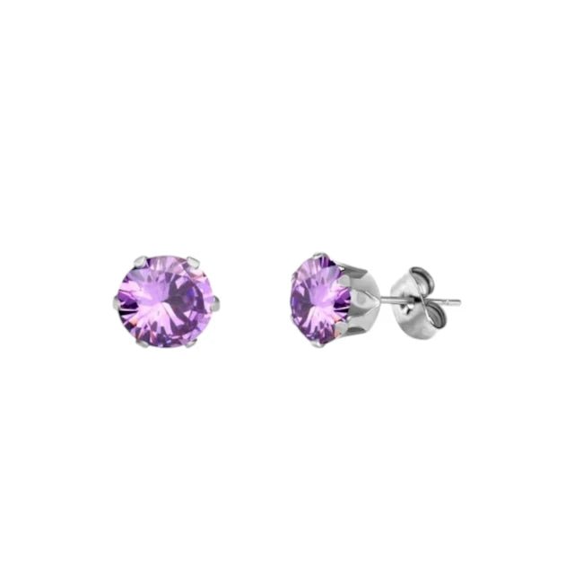 RVS Paarse Zirkonia Oorbellen - Aramat Jewels - Oorbellen - cadeautip