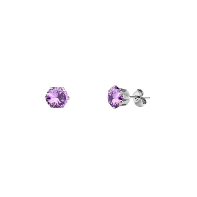 RVS Paarse Zirkonia Oorbellen - Aramat Jewels - Oorbellen - cadeautip