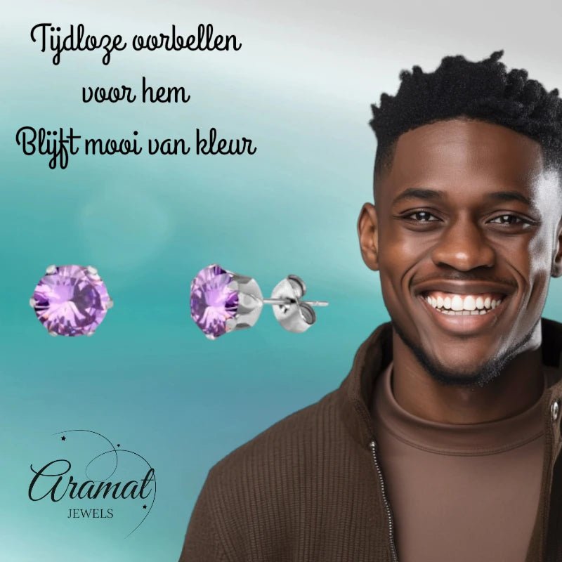 RVS Paarse Zirkonia Oorbellen - Aramat Jewels - Oorbellen - cadeautip