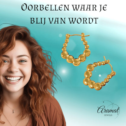 RVS Rechthoekige Oorringen met Bolletjesmotief 21x24mm - oor6362 - 792420 - Oorringen kopen# - 21mm - alles - bolletjes