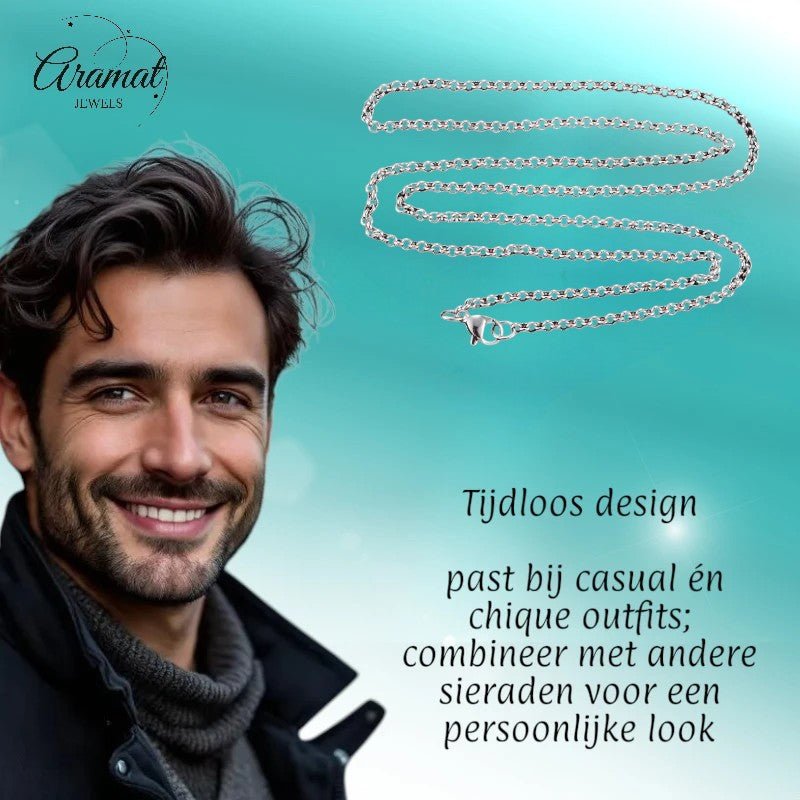 RVS Rolo Ketting Zilverkleur 50 - 60cm - Ronde Schakelketting - Aramat Jewels - Halskettingen - cadeautip