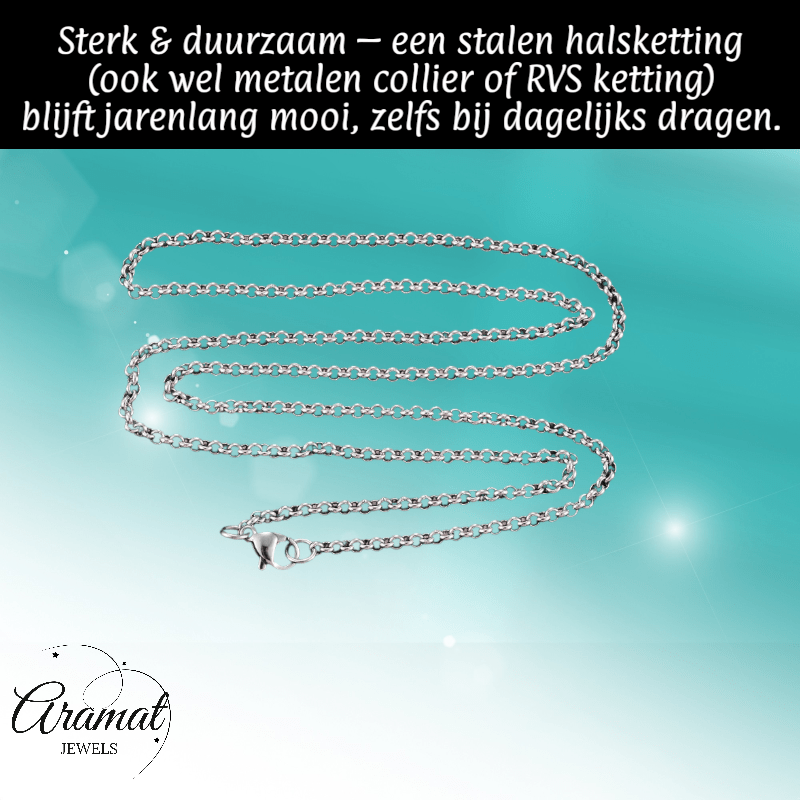 RVS Rolo Ketting Zilverkleur 50 - 60cm - Ronde Schakelketting - Aramat Jewels - Halskettingen - cadeautip