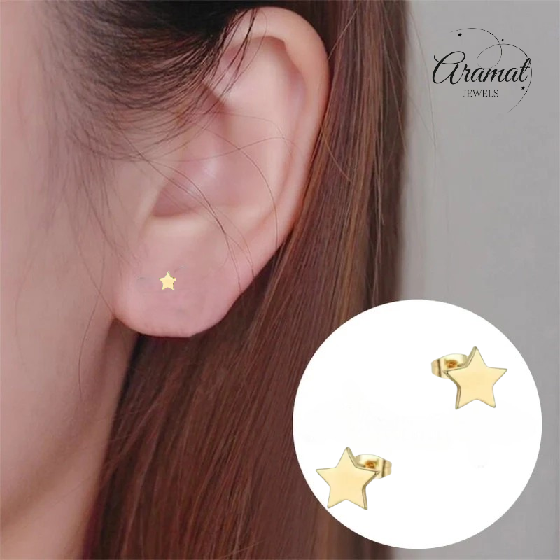 Ster oorstekers goudkleur staal – 4mm mini