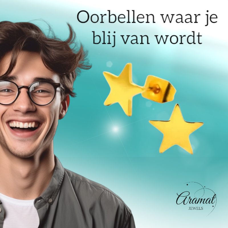Ster oorstekers goudkleur staal – 7mm klassiek