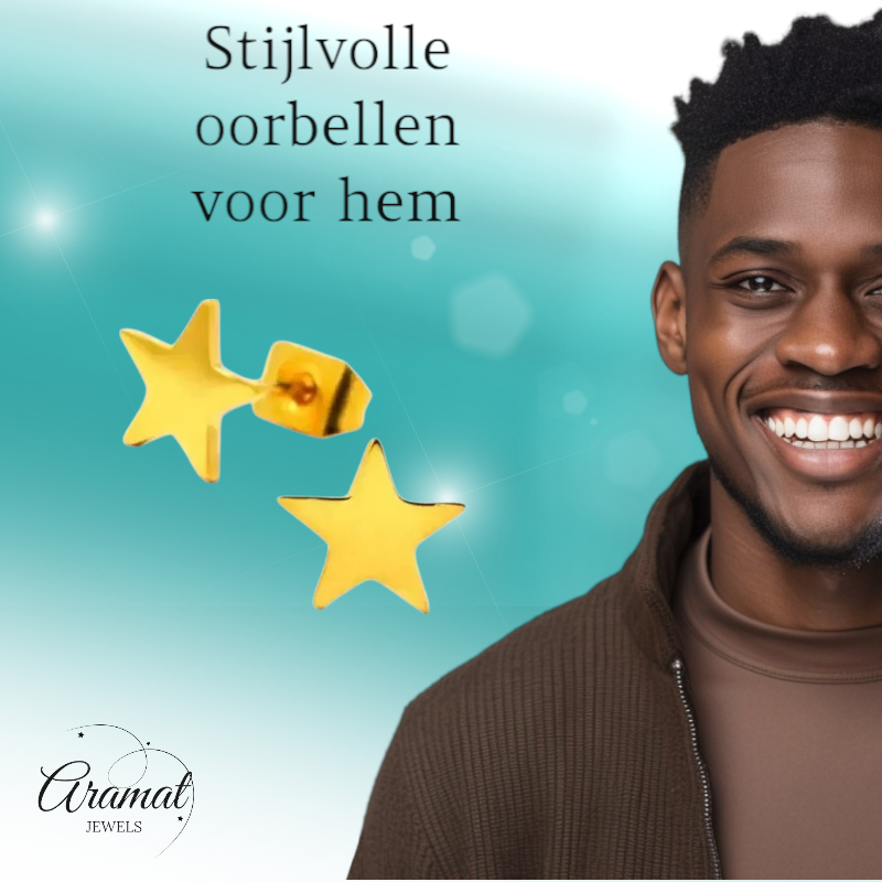 Ster oorstekers goudkleur staal – 7mm klassiek