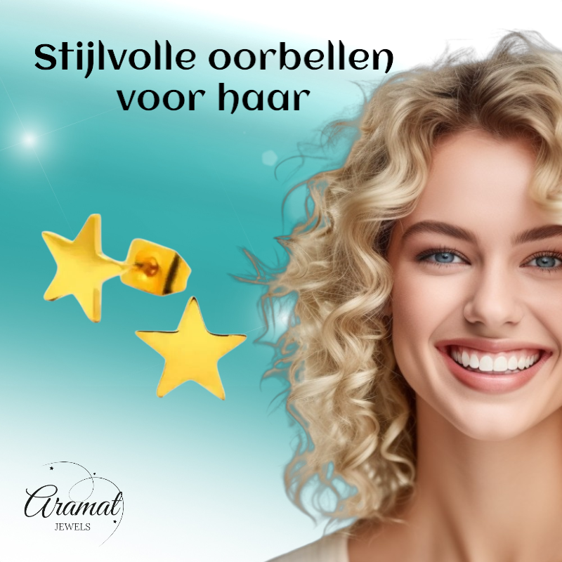 Ster oorstekers goudkleur staal – 7mm klassiek