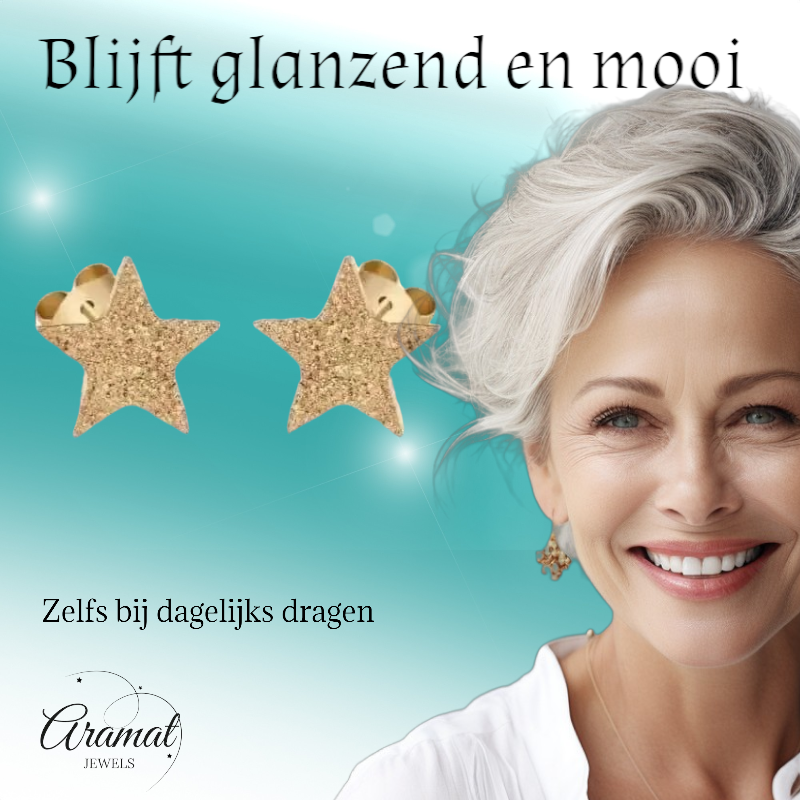 Ster oorstekers goudkleur – sandblasted – 8mm